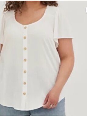Torrid Rayon Slub Button-Front Flutter Sleeve Top